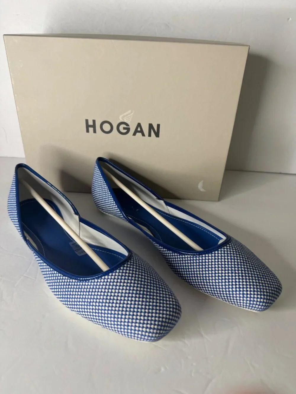 Hogan Scarpe Ballet Flats Coquette Shoes Donna Blue White Womens EU 39 US 9 NIB